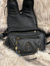 Bespoke leather bag with brass details & belt