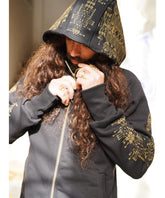 Tribal Print Hoodie in Black and Gold