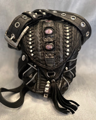 Hand Crafted Genuine Leather Belt Bag with Amethyst