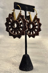 Engraved Mandala Wood & Brass Earrings