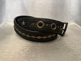 Heart Shaped Soul and Trapezoid Stud, Black Leather, Gold Hardware