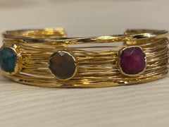 Tricolor Gemstone Wire Bangle