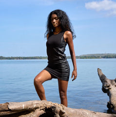 Black minidress with faux leather sides