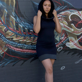 Hooded Cotton Dress with Flower of Life print and hood