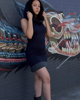 Hooded Cotton Dress with Flower of Life print and hood