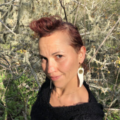 Engraved Feather Freedom Earrings - White & Brass