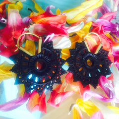 Engraved Mandala Wood & Brass Earrings