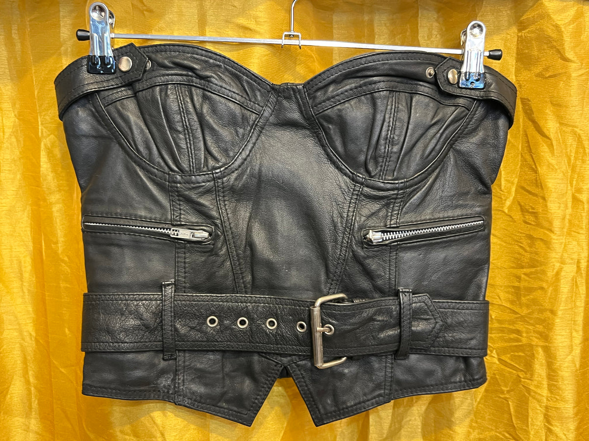 Black Leather Crop Corset