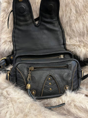 Bespoke leather bag with brass details & belt
