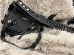 Bespoke leather bag with brass details & belt