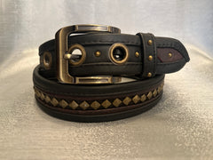 Triangle Stud, Black Leather, Gold Hardware