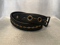 Heart Shaped Soul and Trapezoid Stud, Black Leather, Gold Hardware
