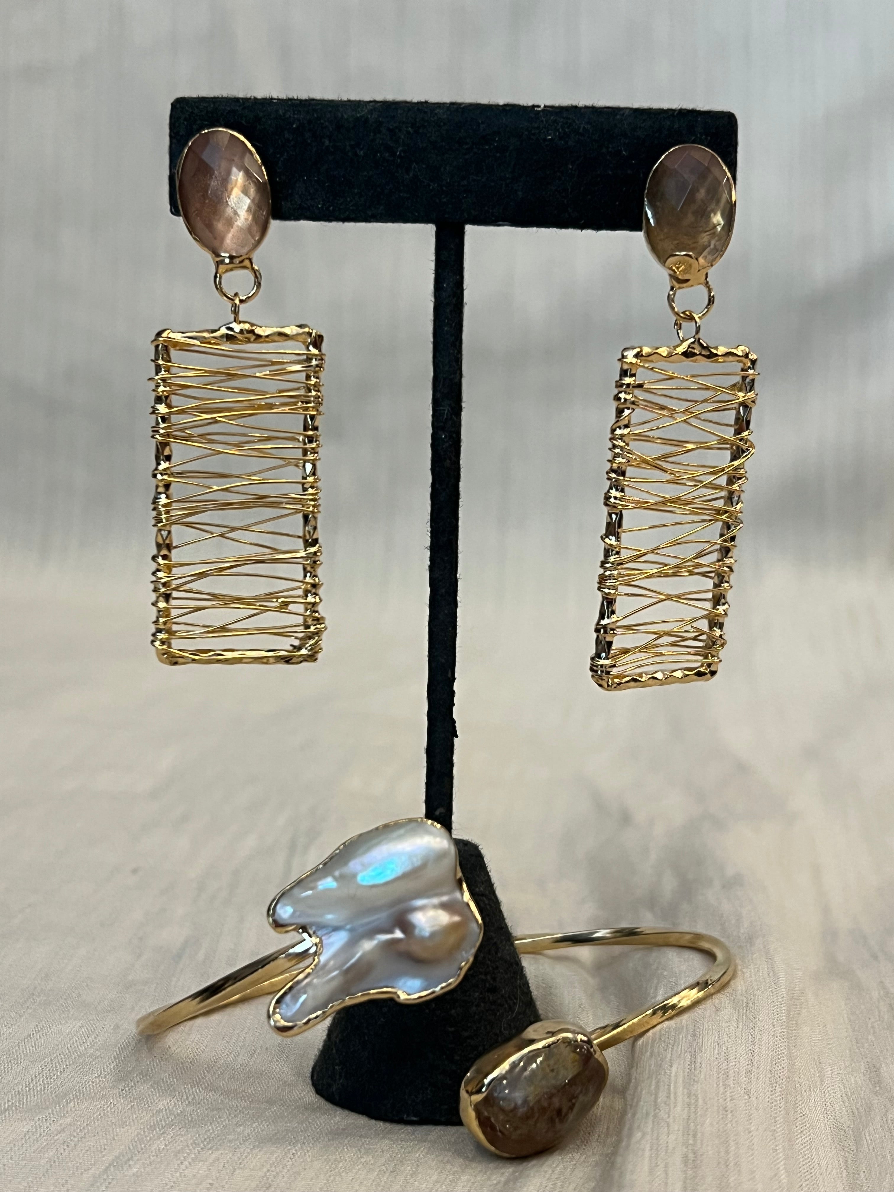 Topaz Wire Rectangle Dangle Earrings